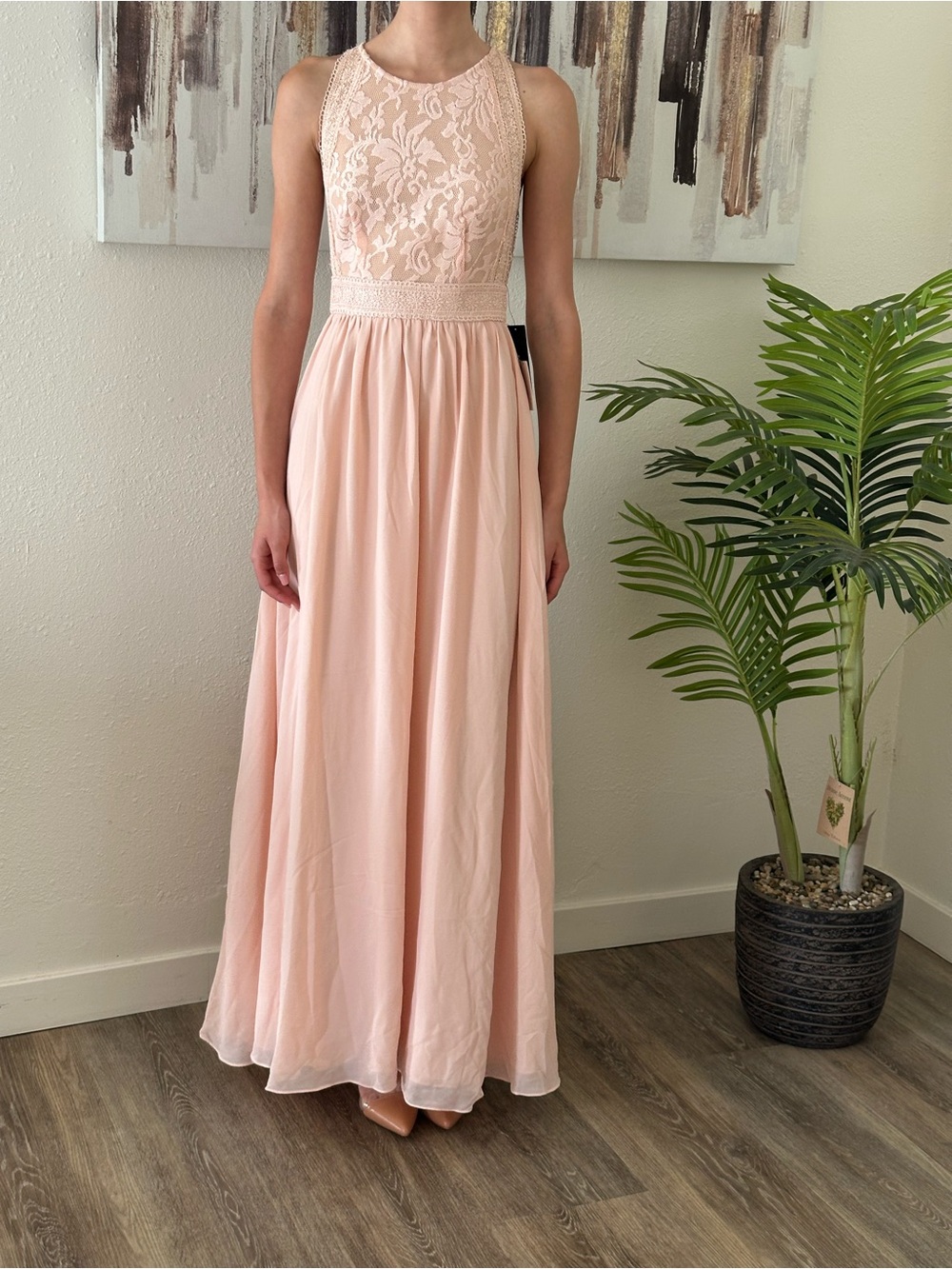 Prom Dress Elegant Lace Bodice Maxi Dress in Blush Pink Size XS and XL